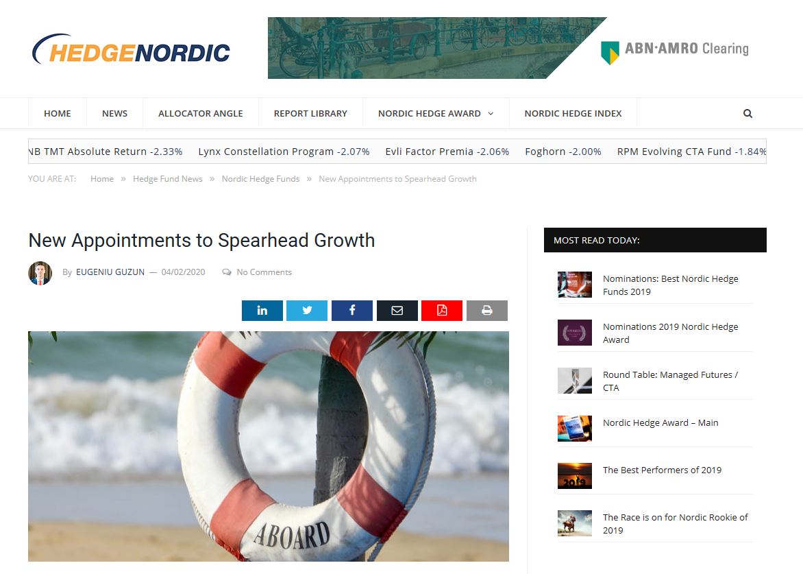 Read more about the article HedgeNordic brings an article about Kristian Myrup Pedersen joining CABA Capital